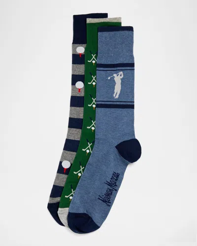 Neiman Marcus Men's Golf 3-pack Crew Socks, Boxed Gift Set In Multi