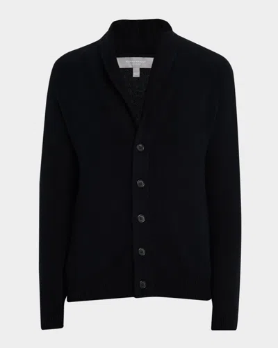Neiman Marcus Men's Jersey Shawl-collar Cashmere Cardigan In Black