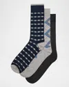 Neiman Marcus Men's Mixed 3-pack Crew Socks In Char