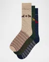 Neiman Marcus Men's Moose 3-pack Crew Socks In Multi