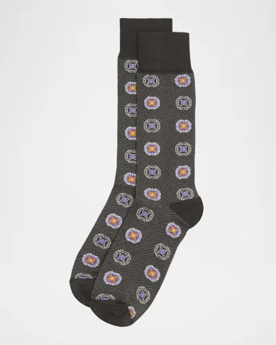 Neiman Marcus Men's Oval Birdseye Oxford Cotton Crew Socks In Gray