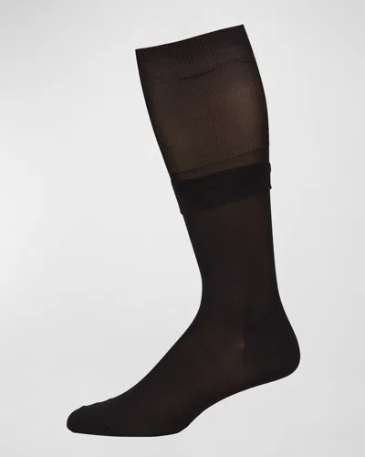 Neiman Marcus Men's Over-calf Silk Dress Socks In Black