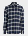 Neiman Marcus Men's Overplaid Flannel Classic Fit Button-down Shirt In Blue