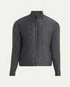Neiman Marcus Men's Quilted Full-zip Sweater In Gray