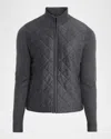 Neiman Marcus Men's Quilted Full-zip Sweater In Blue