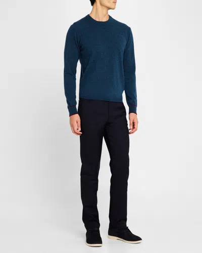 Neiman Marcus Men's Recycled Cashmere Crewneck Sweater In Denim Blue