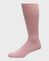 Neiman Marcus Men's Rib-cashmere Crew Socks In Pink