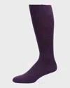 Neiman Marcus Men's Rib Cashmere Crew Socks In Purple