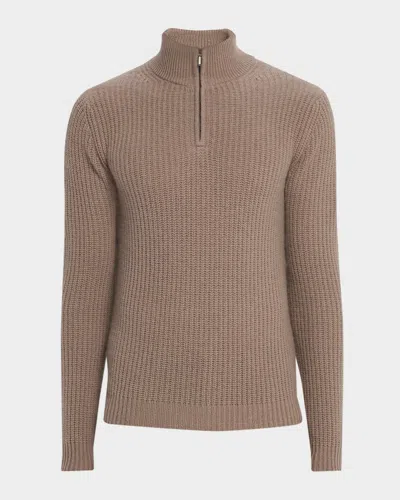 Neiman Marcus Men's Ribbed Cashmere Quarter-zip Pullover In Brown