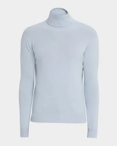 Neiman Marcus Men's Ribbed Cashmere Turtleneck Sweater In Blue