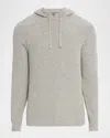 Neiman Marcus Men's Ribbed Wool And Cashmere Knit Hoodie In Blue