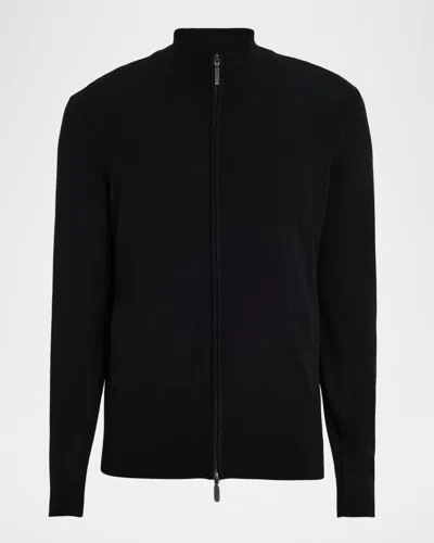 Neiman Marcus Men's Slim Cashmere Full-zip Sweater In Black
