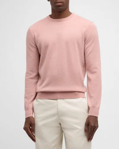 Neiman Marcus Men's Solid Cashmere Crewneck Sweater In Clay