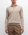 Neiman Marcus Men's Solid Cashmere Polo Sweater In Antelope