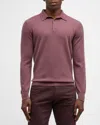 Neiman Marcus Men's Solid Cashmere Polo Sweater In Mulberry