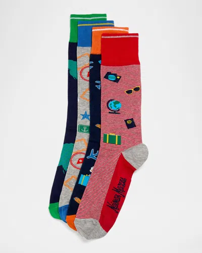 Neiman Marcus Men's Travel 4-pack Crew Socks, Boxed Gift Set In Multi
