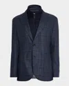 Neiman Marcus Men's Windowpane Wool And Silk Sport Coat With Zip Vest In Blue