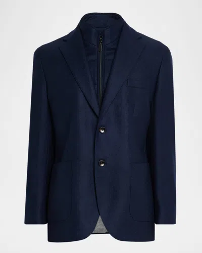 Neiman Marcus Men's Wool And Cashmere Blazer With Zip Vest In Blue