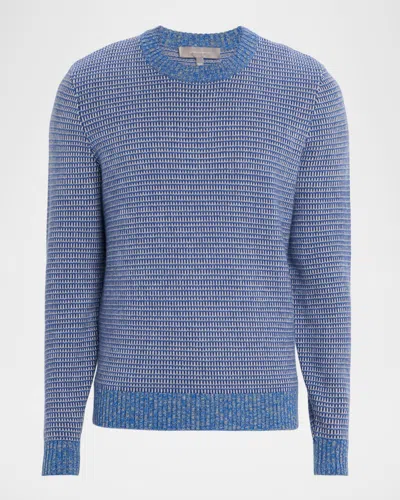 Neiman Marcus Men's Wool And Cashmere Melange Textured Crewneck Sweater In Blue