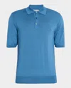 Neiman Marcus Men's Wool And Silk Short-sleeve Polo Sweater In Blue