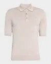 Neiman Marcus Men's Wool And Silk Short-sleeve Polo Sweater In Neutral