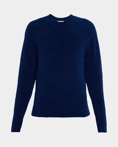 Neiman Marcus Men's Wool-blend Boucle Crewneck Sweater In Blue