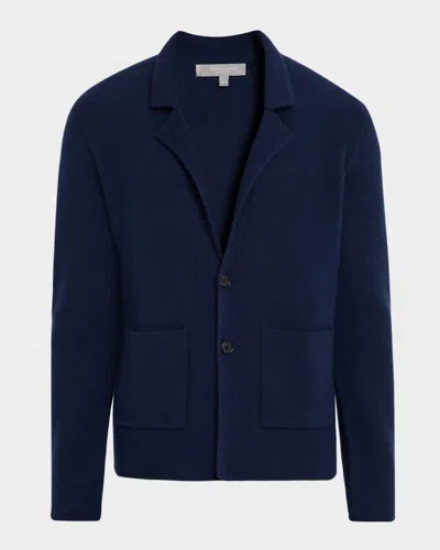 Neiman Marcus Men's Worsted Cashmere Knit Patch-pocket Blazer In Blue
