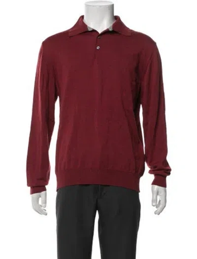 Pre-owned Neiman Marcus Merino Wool Collar Polo Shirt In Red