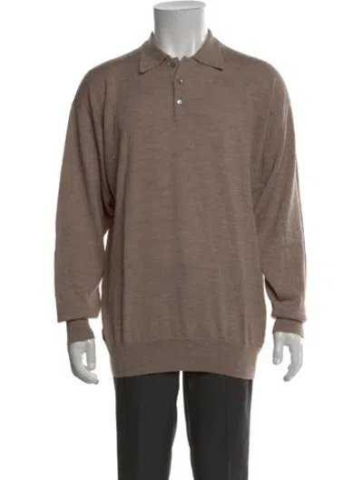 Pre-owned Neiman Marcus Merino Wool Collar Polo Sweater In Neutrals