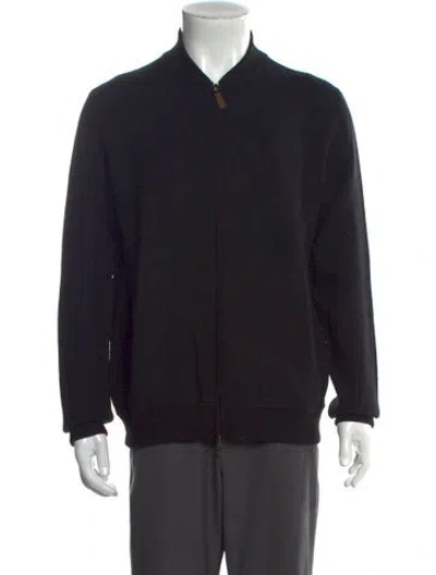 Pre-owned Neiman Marcus Merino Wool Mock Neck Cardigan In Black