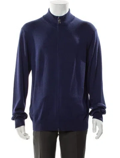 Pre-owned Neiman Marcus Merino Wool Mock Neck Polo Sweater W/ Tags In Blue