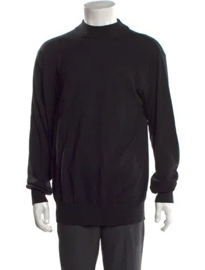 Pre-owned Neiman Marcus Merino Wool Mock Neck Pullover In Black