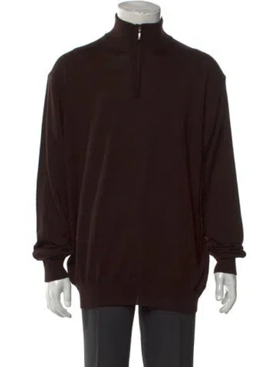 Pre-owned Neiman Marcus Merino Wool Mock Neck Pullover In Brown