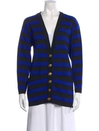 Pre-owned Neiman Marcus Merino Wool Striped Sweater In Blue