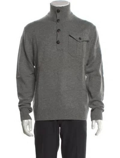 Pre-owned Neiman Marcus Merino Wool Turtleneck Polo Sweater In Gray