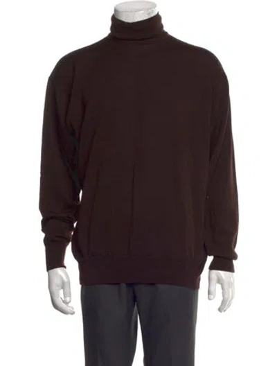 Pre-owned Neiman Marcus Merino Wool Turtleneck Pullover In Brown