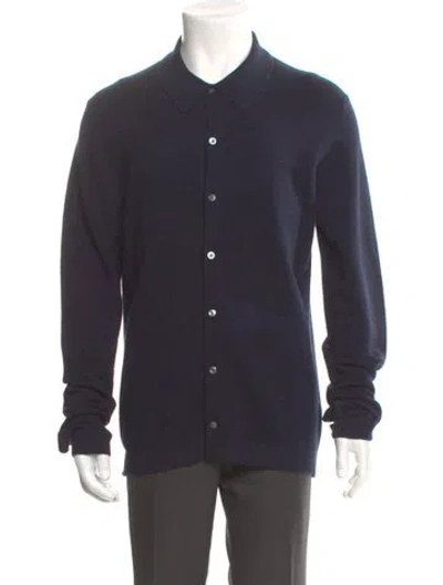 Pre-owned Neiman Marcus Merino Wool V-neck Cardigan In Blue