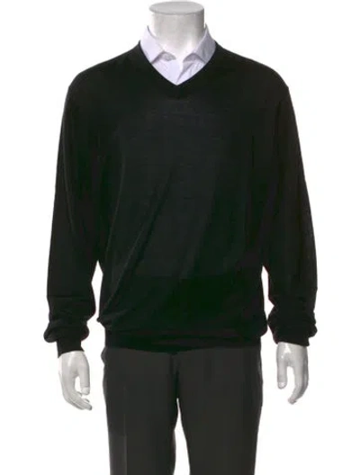 Pre-owned Neiman Marcus Merino Wool V-neck Pullover In Black