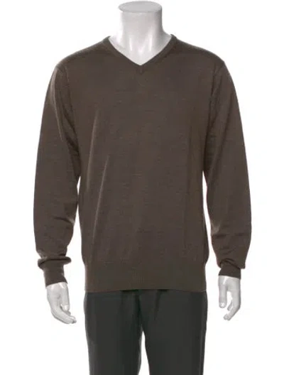 Pre-owned Neiman Marcus Merino Wool V-neck Pullover In Brown