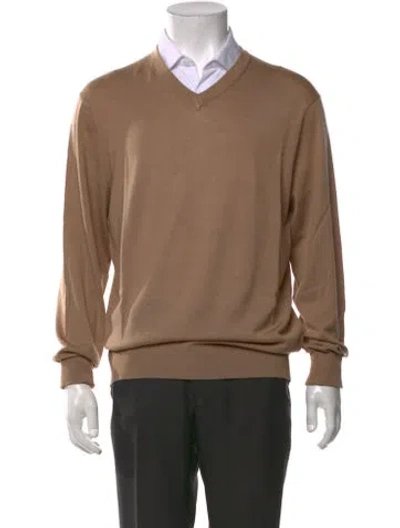 Pre-owned Neiman Marcus Merino Wool V-neck Pullover In Brown/neutrals