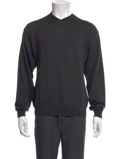 Pre-owned Neiman Marcus Merino Wool V-neck Pullover In Gray