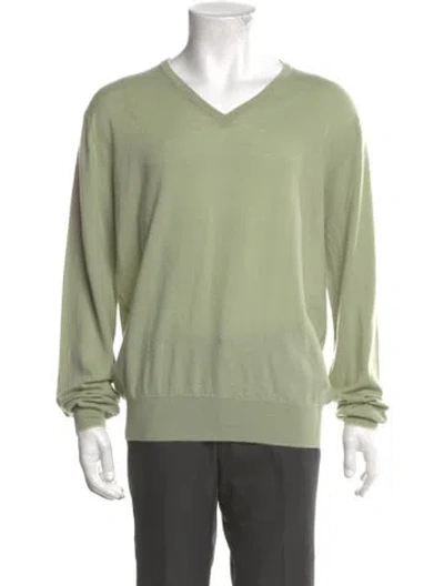 Pre-owned Neiman Marcus Merino Wool V-neck Pullover In Green