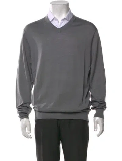 Pre-owned Neiman Marcus Merino Wool V-neck Pullover In Grey