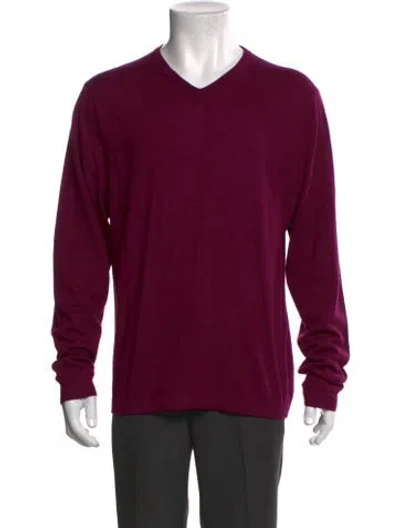 Pre-owned Neiman Marcus Merino Wool V-neck Pullover In Purple