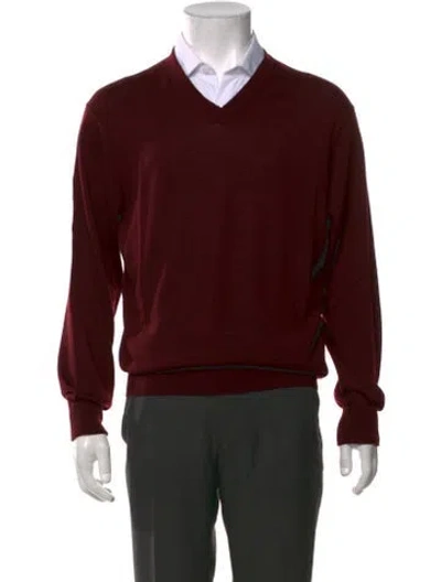 Pre-owned Neiman Marcus Merino Wool V-neck Pullover In Red