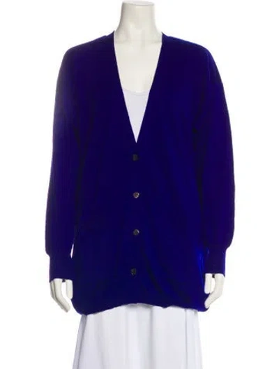 Pre-owned Neiman Marcus Merino Wool V-neck Sweater In Blue