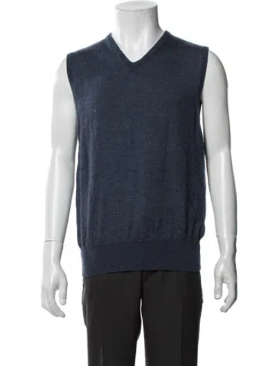 Pre-owned Neiman Marcus Merino Wool V-neck Sweater Vest In Blue