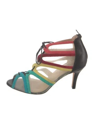 Pre-owned Neiman Marcus Mesh Colorblock Pattern D'orsay Pumps In Red