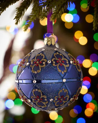 Neiman Marcus Midnight Frost Glass Ornament In Blue