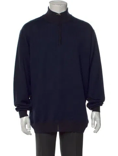 Pre-owned Neiman Marcus Mock Neck Long Sleeve Pullover In Blue